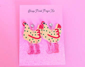 Chicken earrings, Chick earrings.