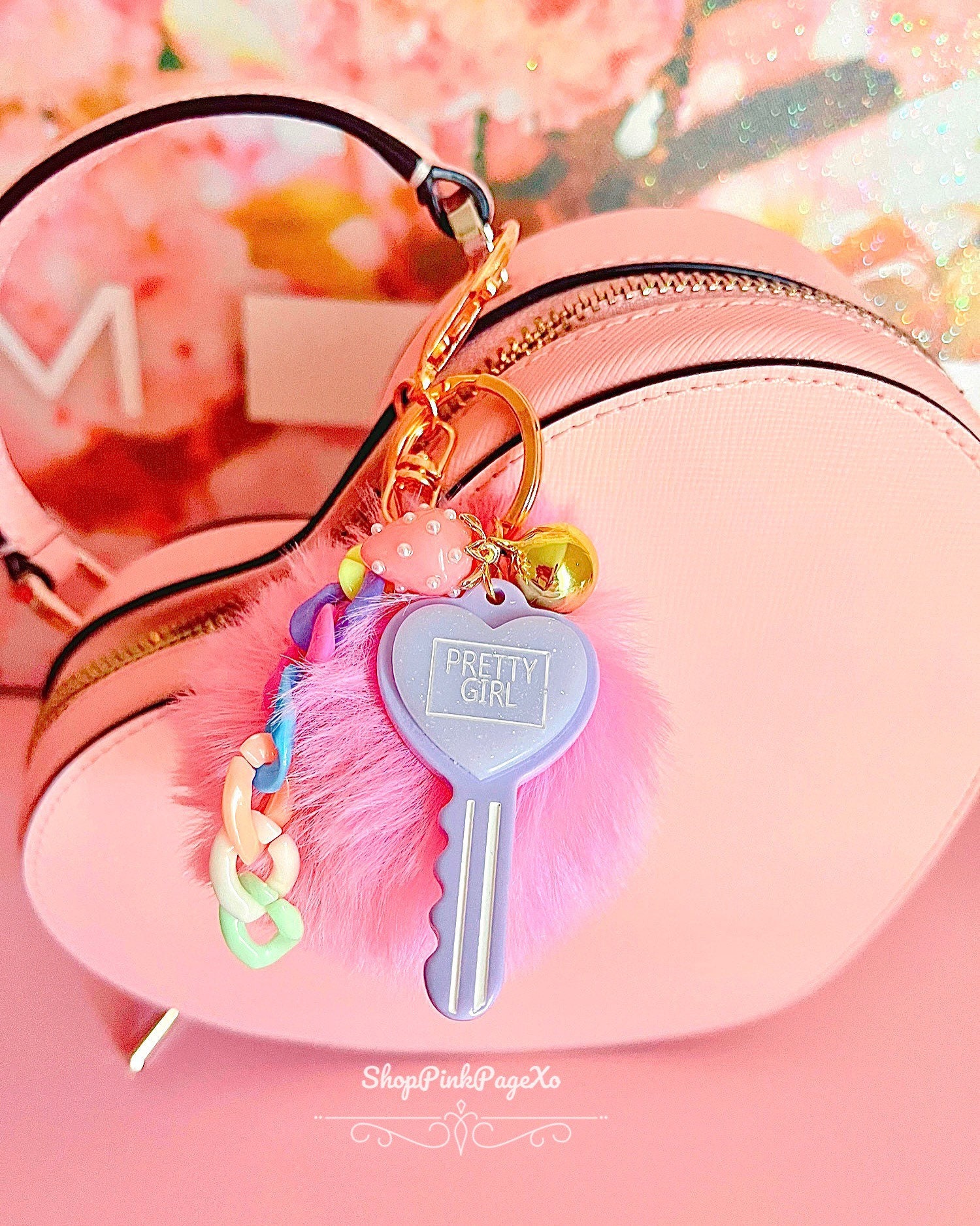 Plush glitter unicorn puff ball keychain accessory toy