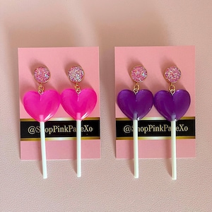 Heart Lollipop stud earrings, lollipop earrings.
