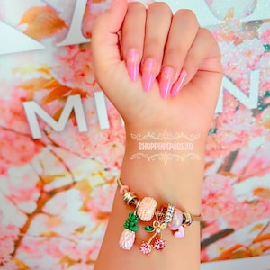 Charm bracelet, pink pineapple Cherry bracelet.