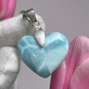 Handcrafted Larimar Heart Pendant Necklace, Unique Caribbean Blue Gemstone Jewelry for Women, 925 Sterling Silver Heart Shape Pendant Gift