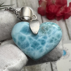 Larimar Heart Necklace – Handcrafted Caribbean Blue Gemstone Pendant – Unique Gift for Women, Sterling Silver