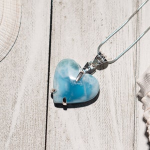 Larimar Heart Pendant: 925 Sterling Silver Dominican Jewelry