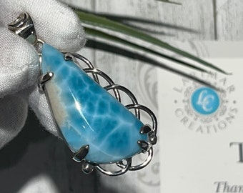 Genuine Larimar Necklace April Birthstone Jewelry March Birthstone Jewelry CZ Bridal Wedding Necklace Sterling Silver Larimar Pendant