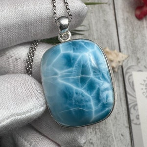 Larimar Pendant: Rectangular Sterling Silver Necklace, Handmade