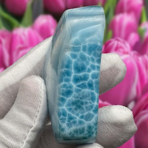 AAA polierter Larimar Cabochon - 103g großer blauer Atlantis Stein, hochwertiger Edelstein für die Schmuckherstellung oder Kristallsammler