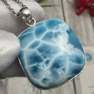 Larimar Pendant: Square Blue Gemstone, 925 Sterling Silver