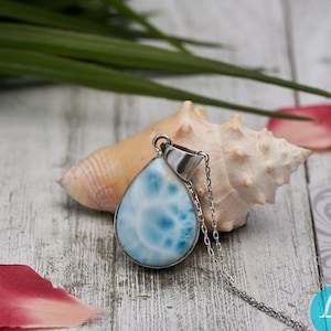 Larimar Pendant Teardrop Shape Handmade, turtle 925 sterling silver Teardrop Pendant, Larimar Necklace, Blue Larimar Pendant Larimar