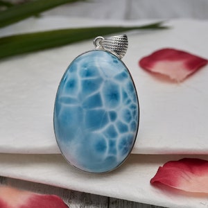 Exquisite Larimar Teardrop Pendant in Sterling Silver - Perfect for Valentine&#39;s Day&quot;