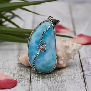 blue Larimar Necklace, bell shape Pendant, Turtleback Larimar, 925 sterling Silver Larimar Pendant, Gift for Her, Christmas Gift