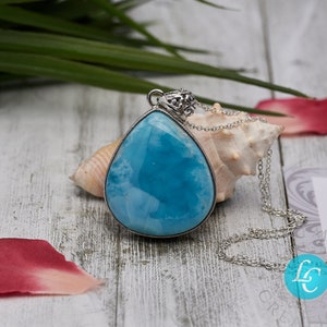 Larimar blue pendant Big teardrop 925 sterling silver, Larimar Necklace, Necklace for Women, mother&#39;s day Gift for Her, Larimar Pendant