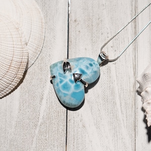 Heart Pendant / Natural Larimar Cabochon/ Tumbled Larimar / Larimar Heart Pendant / Larimar Heart Necklace / Valentine&#39;s Day Gift / Larimar