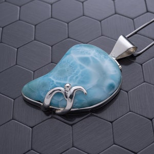 Larimar Pendant, Silver Necklace, Handmade Larimar Jewelry, Gift for her, Statement Jewelry, Lucky Stone, Sky Blue Larimar