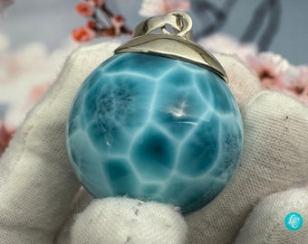 AAAA super blue Larimar sphere, Larimar quality Dominican Larimar Ball 925 sterling silver, Dominican Larimar Round Bead, Mother's Day gift