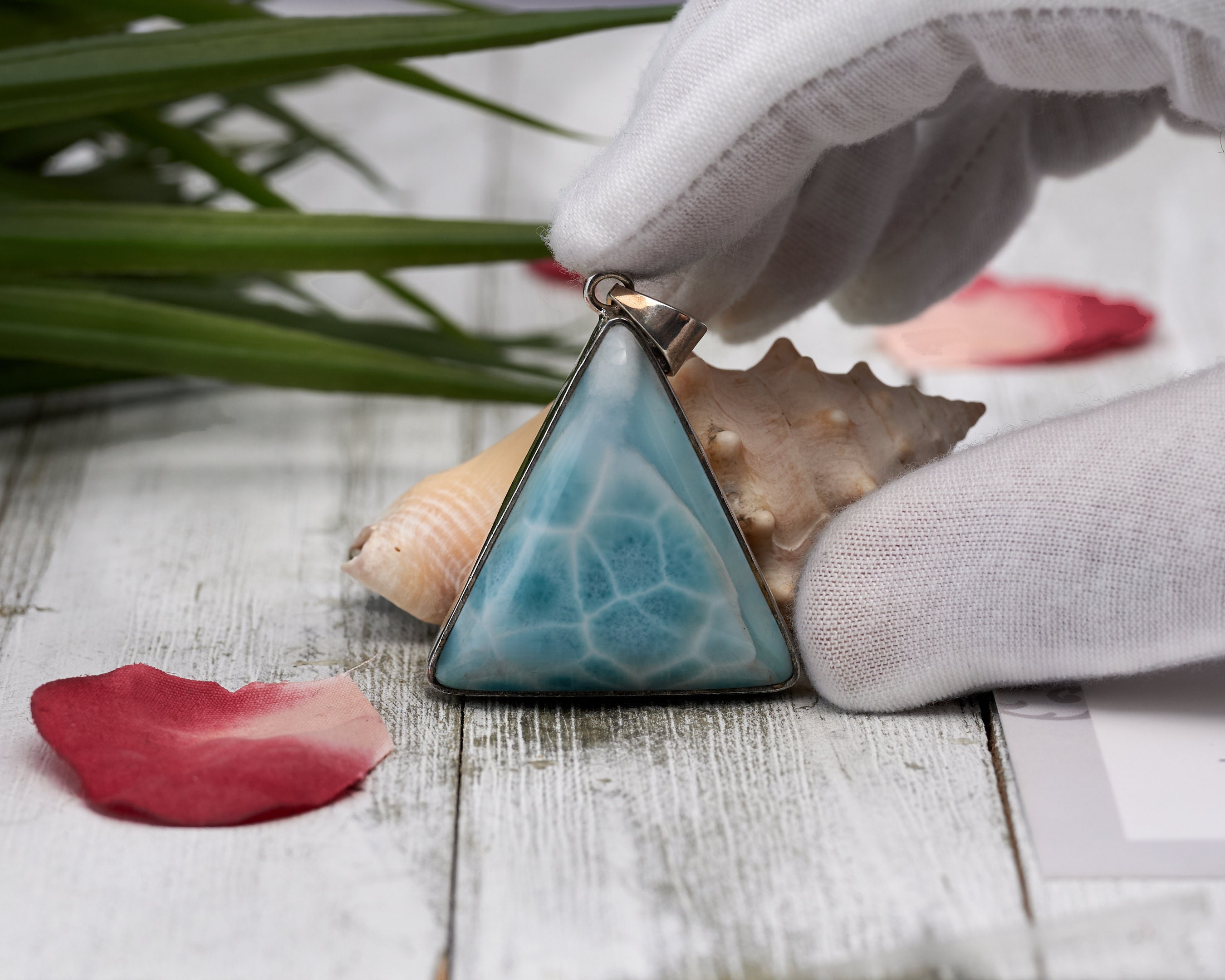 23.4 g ラリマー トライアングル ペンダント 高品質ラリマー 925