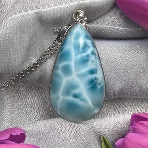 Larimar Teardrop Necklace: Sterling Silver Boho Jewelry