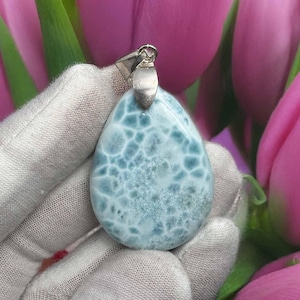 Larimar Pendant: 925 Sterling Silver, Dominican Gemstone
