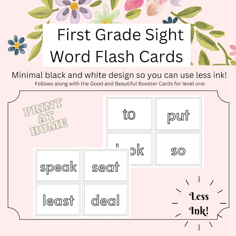 Minimal Printable First Grade Sight Word Flash Cards - Etsy