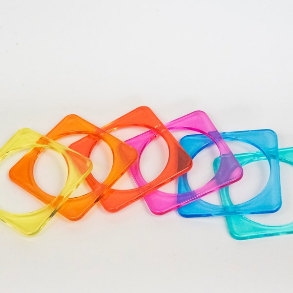 Vintage Square Acrylic Bangle Bracelets - 80s 90s nostalgia in a rainbow of colors