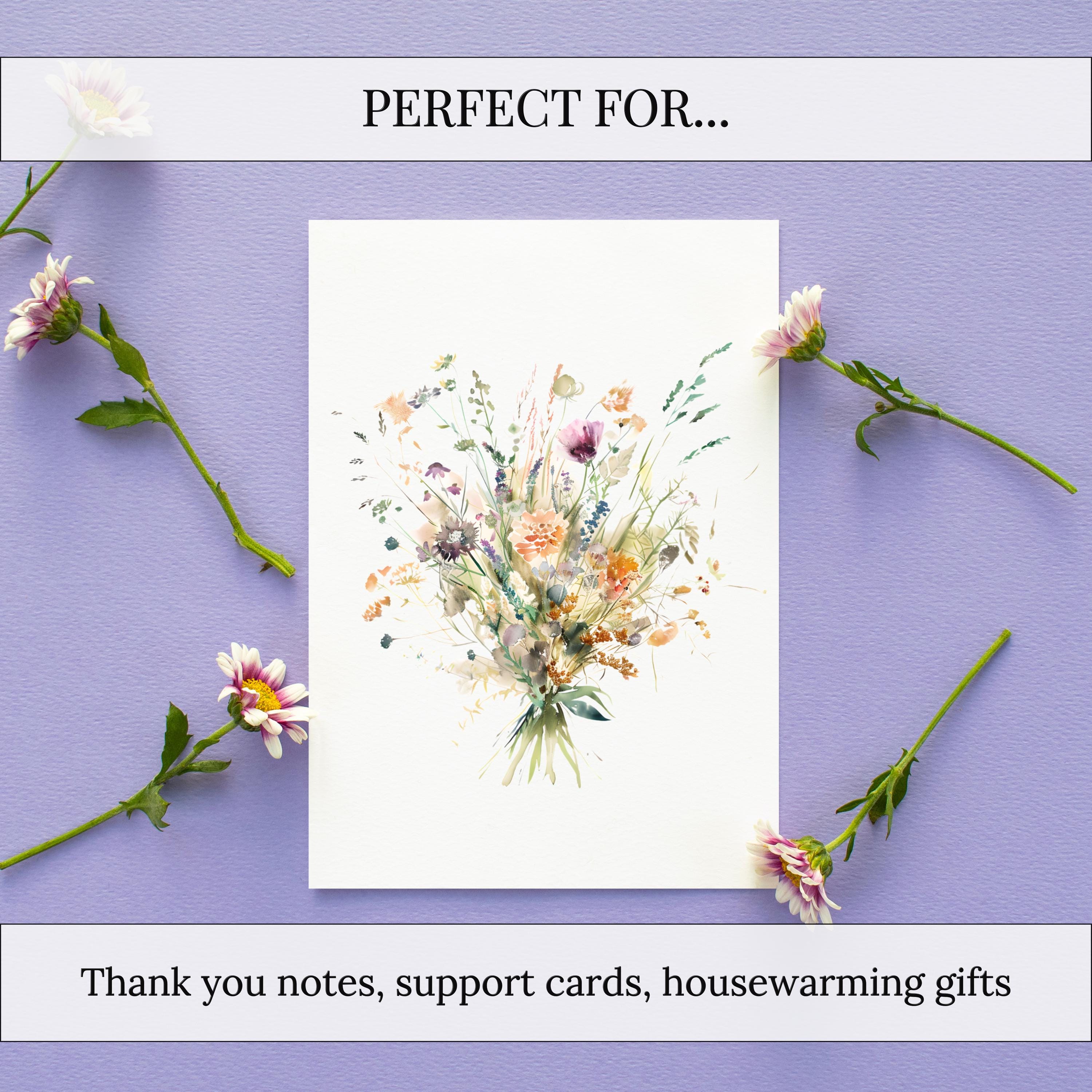 Printable Pastel Wildflower Greeting Cards Set of 6 | Soft Watercolor ...