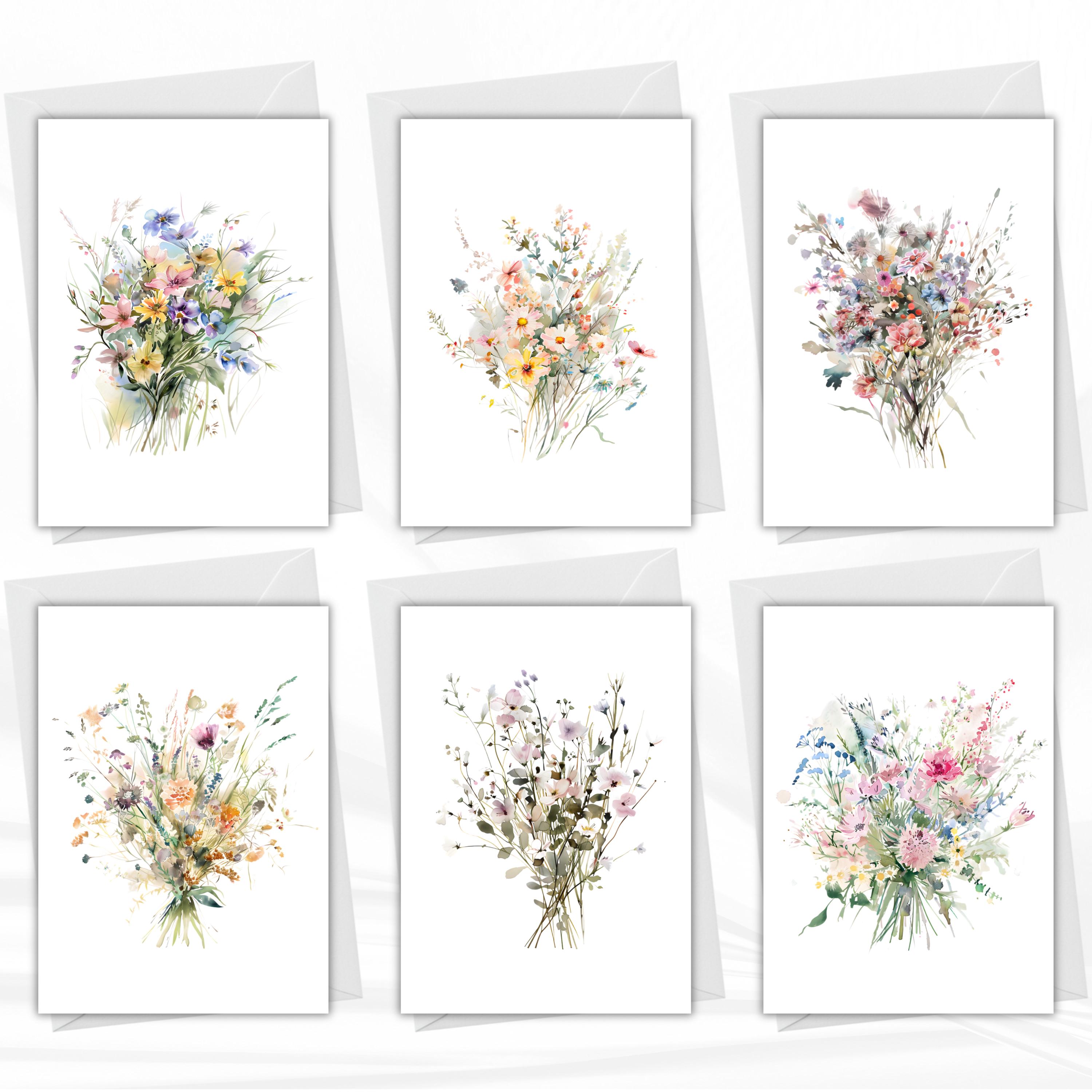 Printable Pastel Wildflower Greeting Cards Set of 6 | Soft Watercolor ...