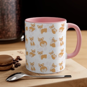 Corgi Pattern Mug: Dog Lover Gift, Accent Handle Coffee Mug