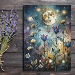 Witchy Journal – Celestial Moon & Wildflower Notebook, Personalized Hardcover Diary with Custom Name, Spiritual Gift