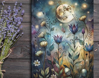 Witchy Journal – Celestial Moon & Wildflower Notebook, Personalized Hardcover Diary with Custom Name, Spiritual Gift