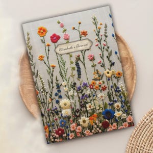 Dziennik w twardej oprawie Vintage Wildflower Faux Haftowane, Personalizowane pamiątkowe dzienniki kwiatowe, Notatnik botaniczny Flower Nature DRUKOWANY