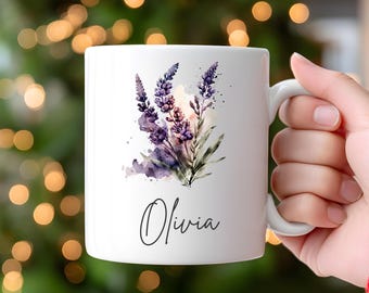 Personalized Lavender Coffee Mug | Watercolor Floral Name Gift