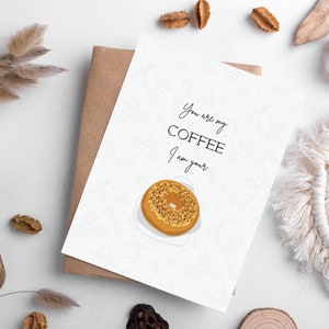 El café se encuentra con el bagel, tarjeta de aniversario divertida, tarjetas divertidas para el novio, tarjeta de café, tarjeta de amor divertida, todo bagel, tarjetas de amor para él