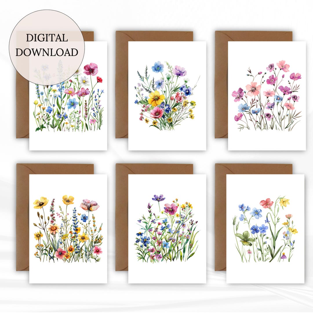 Printable Colorful Wildflower Greeting Cards Set of 6 | Bright ...