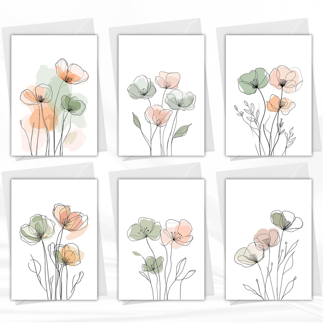 Sage Green Floral Greeting Cards Set of 6 – Volume 2 | Minimal ...