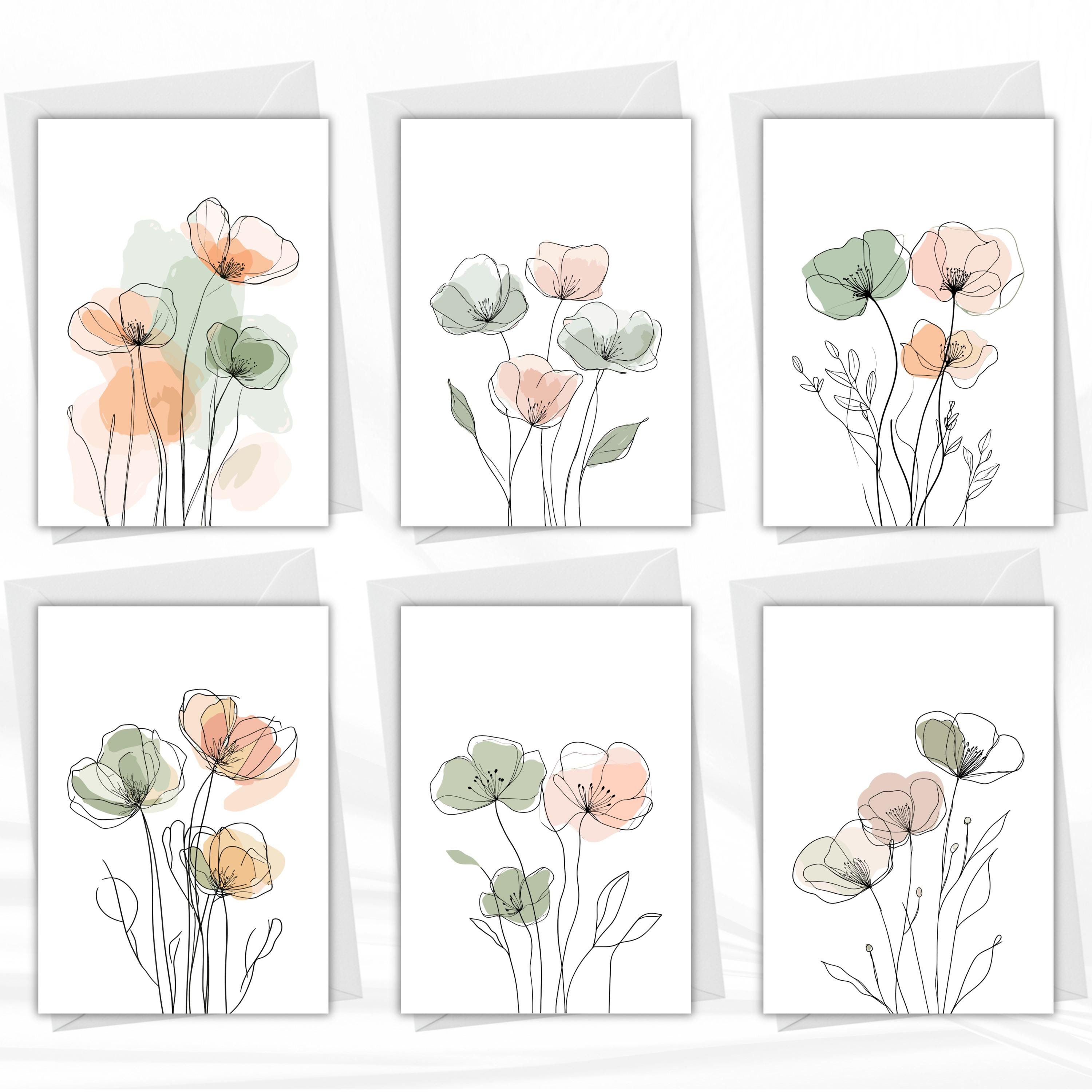 Sage Green Floral Greeting Cards Set of 6 – Volume 2 | Minimal ...