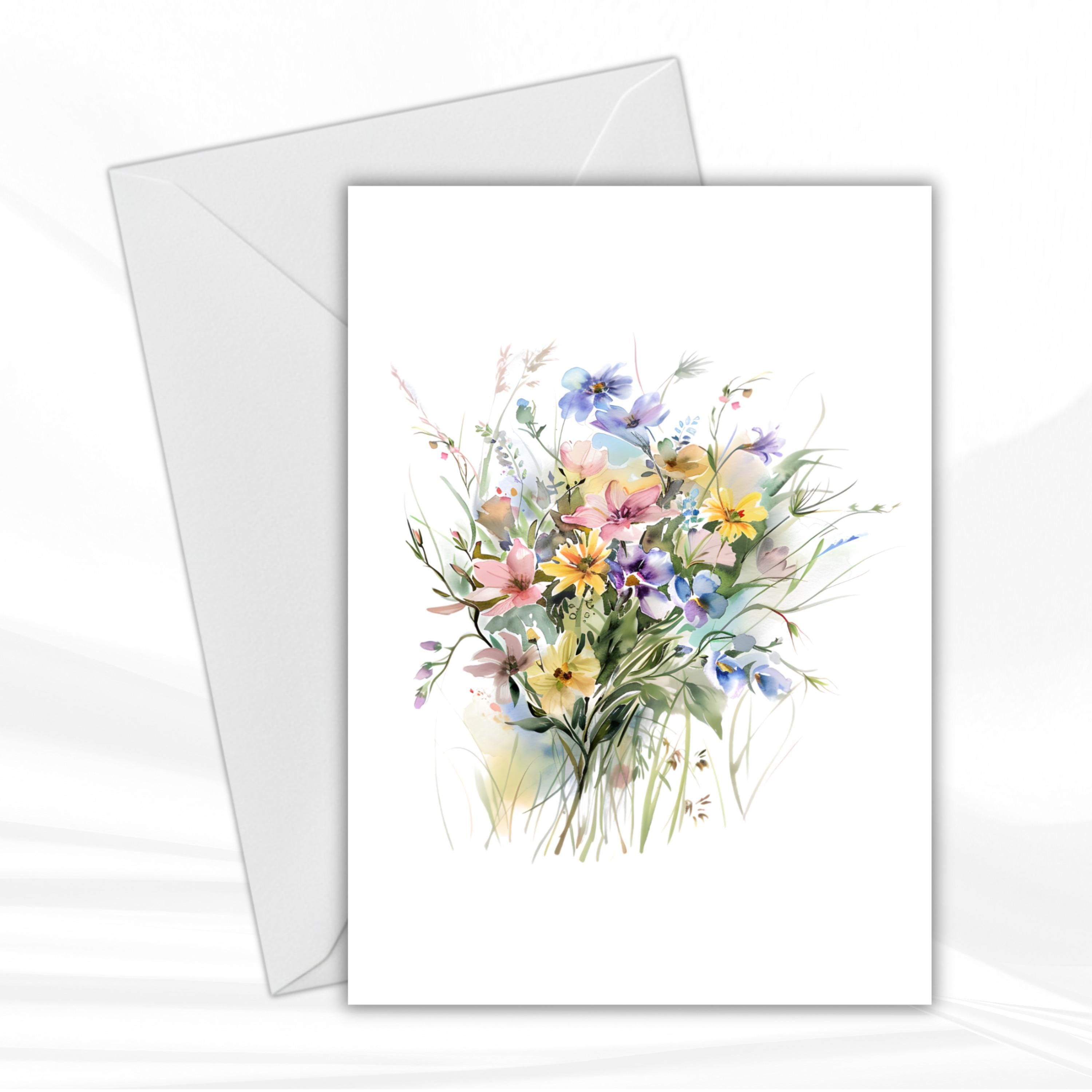 Printable Pastel Wildflower Greeting Cards Set of 6 | Soft Watercolor ...