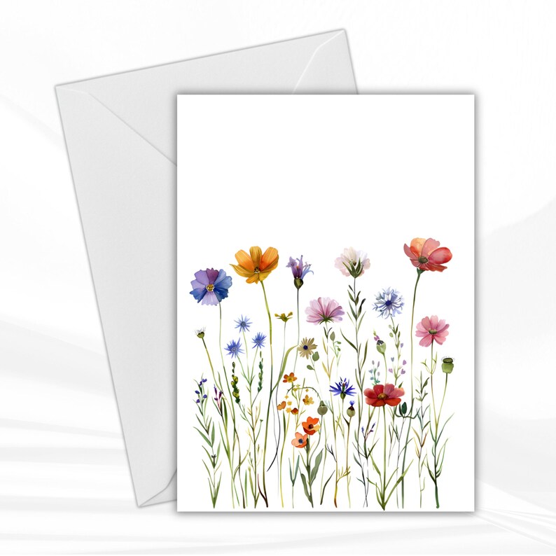 Watercolor Wildflower Greeting Cards Set of 6, Folded Floral Note Cards ...