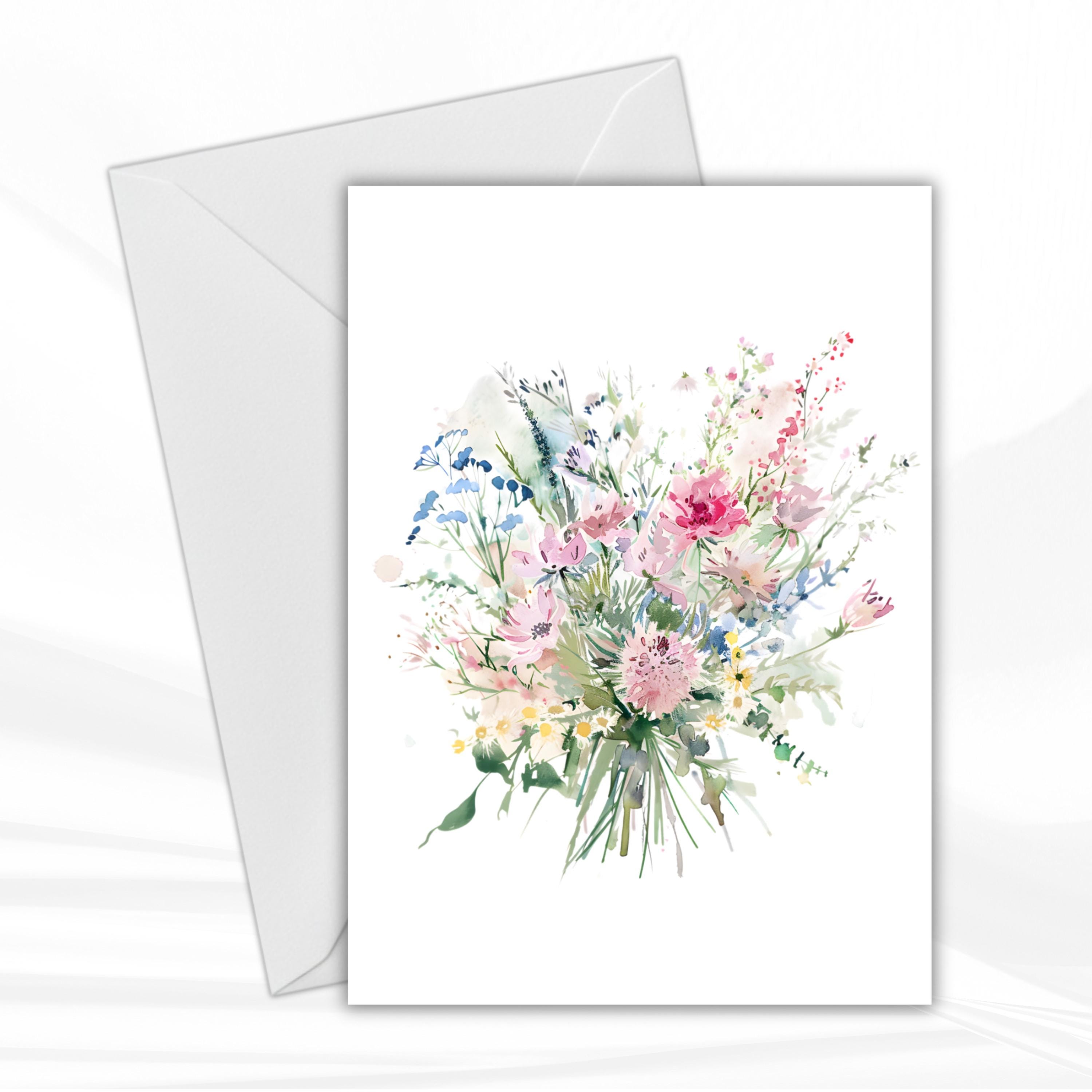 Printable Pastel Wildflower Greeting Cards Set of 6 | Soft Watercolor ...