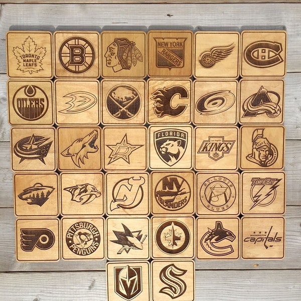 Hockey Team Coasters, Hockey Logo Wooden Coasters