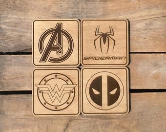 Superhero Coasters, Wooden Superhero Coasters