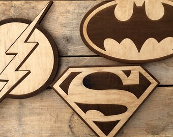 Superhero Logo, Wooden Superhero Sign, Superhero Wall Hanging