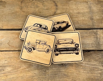 Classic Car Coasters, Wooden Bar Coasters