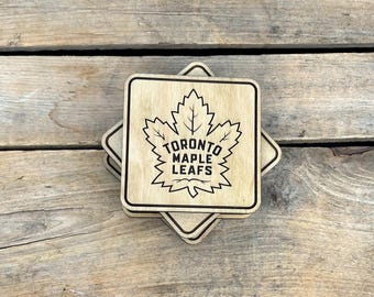 Hockey Team Coasters, Hockey Logo Wooden Coasters