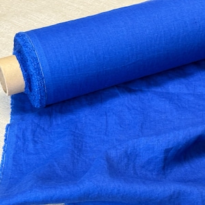 Linen fabric by meter or yard, Softened, pre-washed flax fabric Royal Blue for sewing