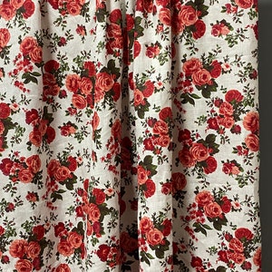 Rod pocket Linen Curtains | Floral curtains | Shabby Chic curtains | Café curtains | Red roses curtains