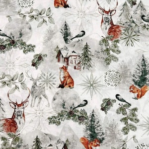 Stoff mit Tiermotiven, Winterwald, Großpackung