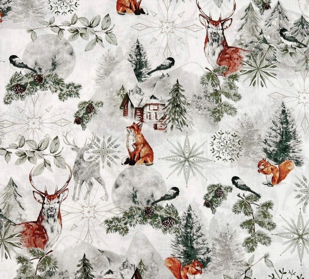 Animal Fabric Winter Forest fabric By The Yard