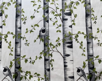 Cotton fabric Birds print Scandinavian cotton fabric Home décor fabric Curtain fabric white background