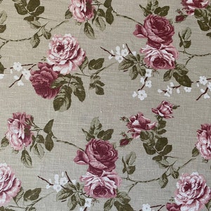 Linen fabric Floral linen fabric Shabby Chic Roses Linen fabric Flower Printed Scandinavian linen fabric