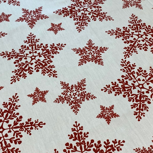 Nappe de Noël Flocons de neige Rouge foncé sur fond blanc Nappe ronde Rectangle Décor de table