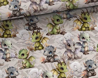 Cute baby dragons fabric by the yard, by the meter, cotton fabric , quilting sewing fabric